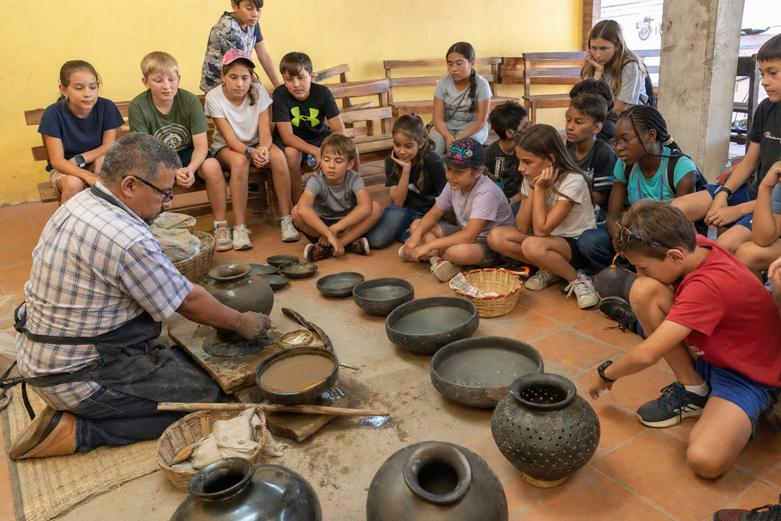 Hands shaping black barro negro clay at an Oaxacan pottery workshop